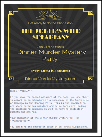 1920s murder mystery party game decor kit